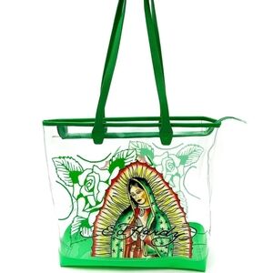 Ed Hardy Mother Mary Grapgic Green/clear NWT/NIP Tote!